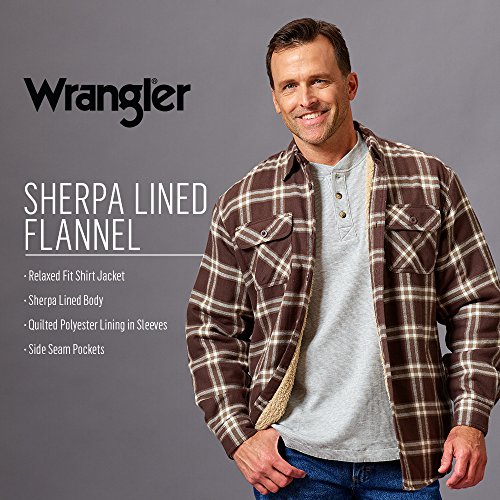 Wrangler Authentics Men's Long Sleeve Sherpa Lined Shirt Jacket, Birch, Medium