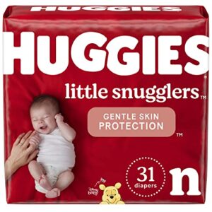 baby diapers size newborn (up to 10 lbs), 31ct, huggies little snugglers
