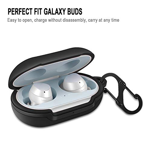 LiZHi Case for Samsung Galaxy Buds + Plus (2020) / Galaxy Buds (2019), Galaxy Earbuds Silicone Skin Cover Shock-Absorbing Protective Case with Keychain, Black