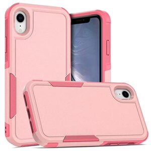 maxcury for iphone xr case, heavy duty shock absorption full body protective case with hard pc bumper + soft tpu back cover for iphone xr 6.1 inch not built in screen protector (pink)