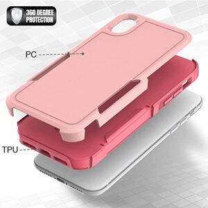 MAXCURY for iPhone XR Case, Heavy Duty Shock Absorption Full Body Protective Case with Hard PC Bumper + Soft TPU Back Cover for iPhone XR 6.1 inch Not Built in Screen Protector (Pink)