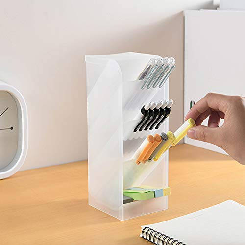 Marbrasse 3 Pcs Big Desk Organizer- Pen Organizer Storage for Office, School, Home Supplies, Translucent White Pen Storage Holder, High Capacity, Set of 3, 12 Compartments (White Big Pen Holder)