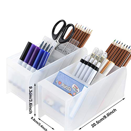 Marbrasse 3 Pcs Big Desk Organizer- Pen Organizer Storage for Office, School, Home Supplies, Translucent White Pen Storage Holder, High Capacity, Set of 3, 12 Compartments (White Big Pen Holder)