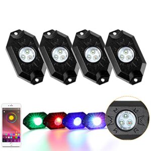 auxbeam rgb led rock light for trucks 4 pods led rock lights with bluetooth app control, multicolor rock light kit for car waterproof underglow lights for atv utv off road suv rzr boat motorcycle