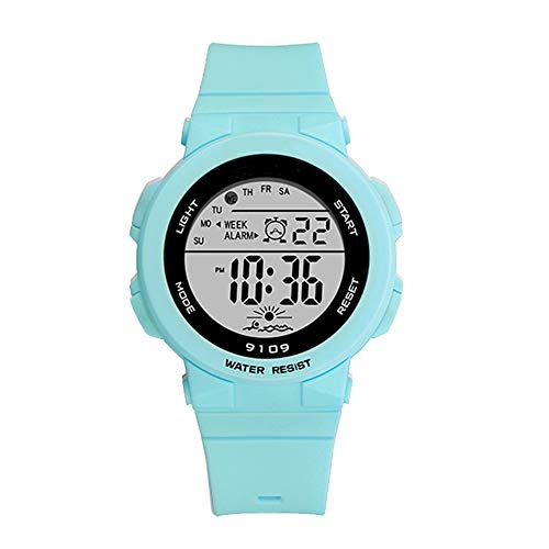 WISHFAN Sports Watch for Women, Women’s and Girls’ Watch Waterproof Digital Watch with 7 Colors Backlight (Turquoise)