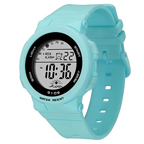 WISHFAN Sports Watch for Women, Women’s and Girls’ Watch Waterproof Digital Watch with 7 Colors Backlight (Turquoise)