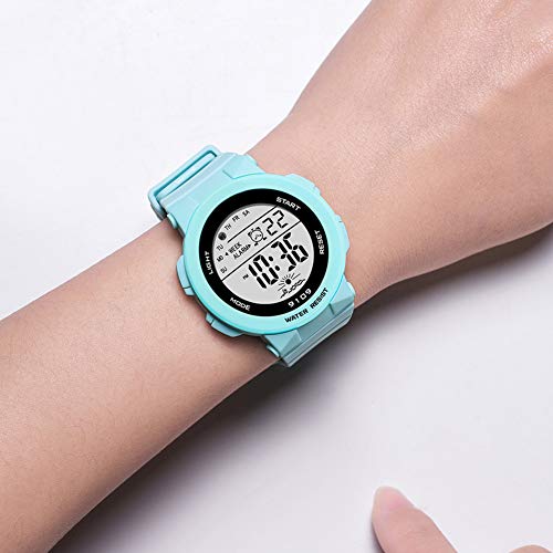 WISHFAN Sports Watch for Women, Women’s and Girls’ Watch Waterproof Digital Watch with 7 Colors Backlight (Turquoise)