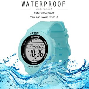 WISHFAN Sports Watch for Women, Women’s and Girls’ Watch Waterproof Digital Watch with 7 Colors Backlight (Turquoise)