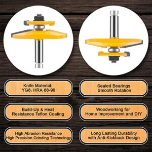 OLETBE 3 PCS Router Bit Set, 1/2-Inch Shank Round Over Raised Panel Cabinet Door Rail and Stile Router Bits, Woodworking Wood Cutter, Wood Carbide Groove Tongue Milling Tool(Gold)