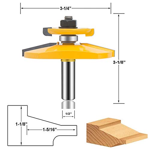 OLETBE 3 PCS Router Bit Set, 1/2-Inch Shank Round Over Raised Panel Cabinet Door Rail and Stile Router Bits, Woodworking Wood Cutter, Wood Carbide Groove Tongue Milling Tool(Gold)