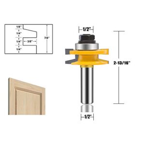 OLETBE 3 PCS Router Bit Set, 1/2-Inch Shank Round Over Raised Panel Cabinet Door Rail and Stile Router Bits, Woodworking Wood Cutter, Wood Carbide Groove Tongue Milling Tool(Gold)