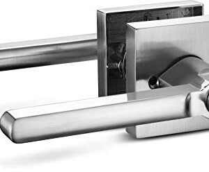 Berlin Modisch Entry Lever Door Handle and Single Cylinder Deadbolt Lock and Key Slim Square Locking Lever Handle Set [Front Door or Office] Right & Left Sided Doors Heavy Duty – Satin Nickel Finish