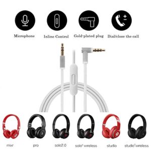 Replacement Audio Cable Cord Wire,Compatible with Beats Headphones Studio Solo Pro Detox Wireless Mixr Executive Pill with in Line Mic and Control (White)