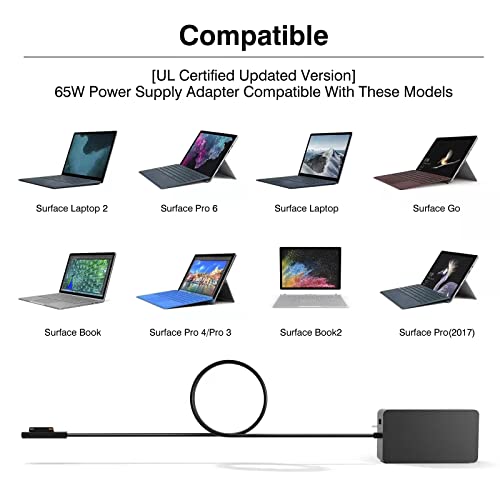 [Upgraded Version] Surface Pro Charger 65W for Surface Pro 3/4/5/6/7/8/9/X Power Supply Adapter, Compatible for Both Microsoft Surface Book Laptop/Tablet，Works with 65W&44W&36W&24W (6.6 Ft Cord)