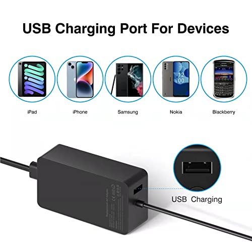 [Upgraded Version] Surface Pro Charger 65W for Surface Pro 3/4/5/6/7/8/9/X Power Supply Adapter, Compatible for Both Microsoft Surface Book Laptop/Tablet，Works with 65W&44W&36W&24W (6.6 Ft Cord)