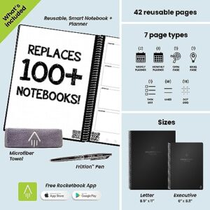 Rocketbook Planner & Notebook, Fusion : Reusable Smart Planner & Notebook | Improve Productivity with Digitally Connected Notebook Planner | Dotted, 8.5" x 11", 42 Pg, Infinity Black, with Pen, Cloth, and App