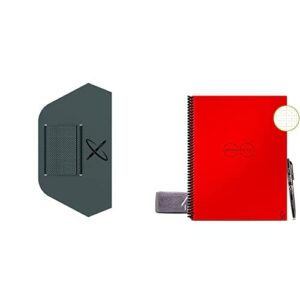 rocketbook smart reusable notebook - dot-grid eco-friendly notebook with 1 pilot frixion pen & 1 microfiber cloth included, atomic red cover, letter size (8.5" x 11") & pen/pencil holder (pen station)