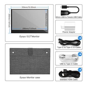 Eyoyo 13.3 inch USB C Touchscreen Monitor 1920x1080 IPS Portable Monitor Second Monitor for Laptop PC Mini PC Screen w/USB-C & HDMI Input