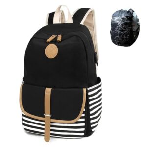 scione backpacks for women teen girls,large capacity book bag with usb charger port,cute lightweight canvas bookpack -durable black stripe backpack,travel laptop backpack,back to school gift for girls
