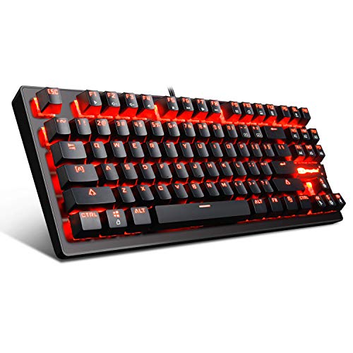 Mechanical Gaming Keyboard - MK1 RED LED Backlit Mechanical Keyboards - Small Compact 87 Key Metal Mechanical Computer Keyboard USB Wired Blue Equivalent Switches for Windows PC Gamers - Black