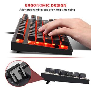 Mechanical Gaming Keyboard - MK1 RED LED Backlit Mechanical Keyboards - Small Compact 87 Key Metal Mechanical Computer Keyboard USB Wired Blue Equivalent Switches for Windows PC Gamers - Black