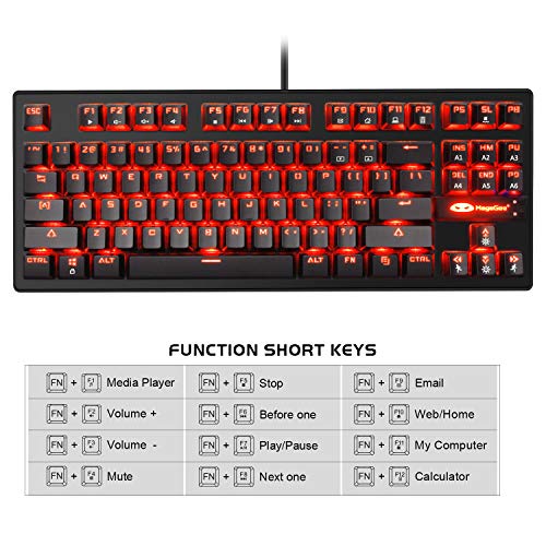 Mechanical Gaming Keyboard - MK1 RED LED Backlit Mechanical Keyboards - Small Compact 87 Key Metal Mechanical Computer Keyboard USB Wired Blue Equivalent Switches for Windows PC Gamers - Black