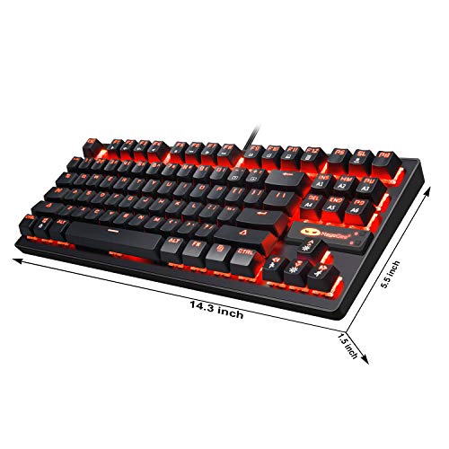 Mechanical Gaming Keyboard - MK1 RED LED Backlit Mechanical Keyboards - Small Compact 87 Key Metal Mechanical Computer Keyboard USB Wired Blue Equivalent Switches for Windows PC Gamers - Black