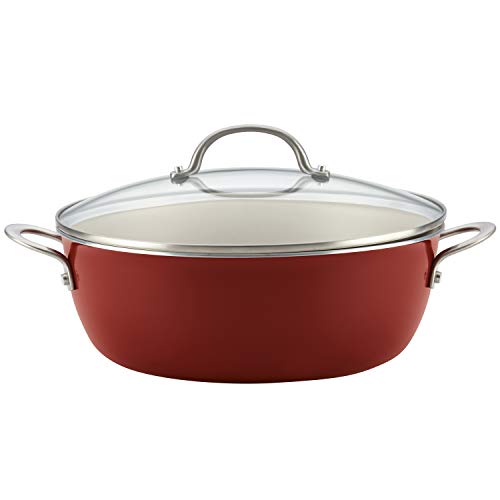 Ayesha Curry Kitchenware Ayesha Curry Home Collection Nonstick Stock Pot/Stockpot with Lid, 7.5 Quart, Sienna Red