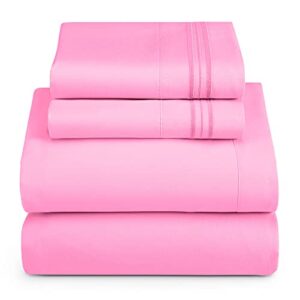 hearth & harbor queen size sheets - 4 piece bed sheet set, hotel luxury double brushed bed sheets - extra soft bedding sheets & pillowcases, queen, light pink