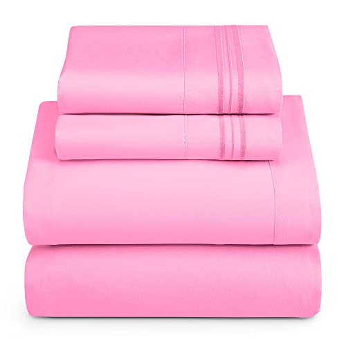 Hearth & Harbor Queen Size Sheets - 4 Piece Bed Sheet Set, Hotel Luxury Double Brushed Bed Sheets - Extra Soft Bedding Sheets & Pillowcases, Queen, Light Pink