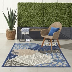nourison aloha indoor/outdoor blue/multicolor 5'3" x 7'5" area-rug, tropical, botanical, easy-cleaning, non shedding, bed room, living room, dining room, deck, backyard, patio (5x7)