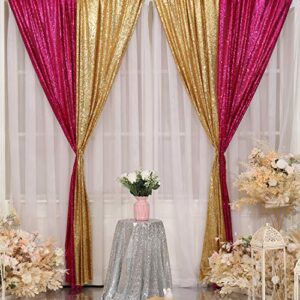 SquarePie Sequin Curtain 2 Panels 2FT x 8FT Gold Backdrop for Wedding Party Christmas