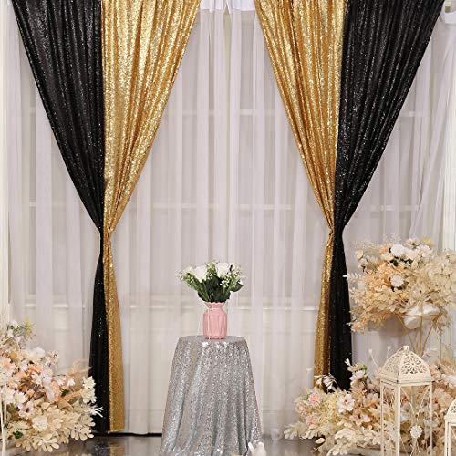 SquarePie Sequin Curtain 2 Panels 2FT x 8FT Gold Backdrop for Wedding Party Christmas