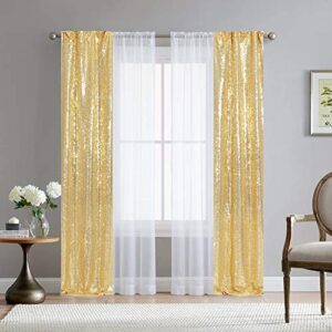 SquarePie Sequin Curtain 2 Panels 2FT x 8FT Gold Backdrop for Wedding Party Christmas