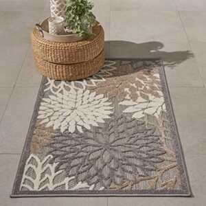 nourison aloha indoor/outdoor natural 2'8" x 4' area-rug, tropical, botanical, easy-cleaning, non shedding, bed room, living room, dining room, deck, backyard, patio (3x4)