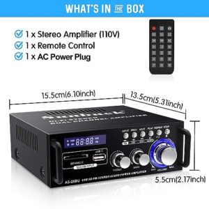 Sunbuck Max 300Wx2 Home Stereo Amplifier, Bluetooth Stereo Receiver, Hi-Fi Small Speaker Receiver, 2 Channel Amplifier Home Audio with Remote Control, USB2.0, Outdoor Receiver for Speakers, AS-25BU