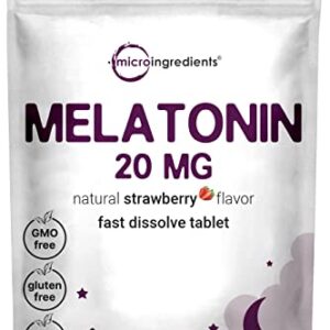 Micro Ingredients Melatonin 20mg Tablets, 400 Counts, Natural Strawberry Flavor, Fast Dissolve | No Drug, Vegetarian Friendly, Non-GMO & No Gluten