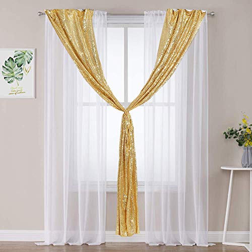 Eternal Beauty Gold Sequin Backdrop Curtain 2 Panels, Gold Curtain Backdrop for Party Decoration (W2 x H8FT-2PCS)