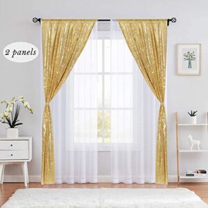 Eternal Beauty Gold Sequin Backdrop Curtain 2 Panels, Gold Curtain Backdrop for Party Decoration (W2 x H8FT-2PCS)