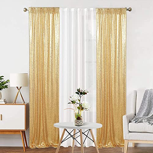 Eternal Beauty Gold Sequin Backdrop Curtain 2 Panels, Gold Curtain Backdrop for Party Decoration (W2 x H8FT-2PCS)