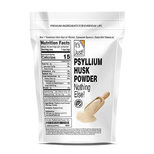 It's Just! - Psyllium Husk Powder, Easy Mixing Dietary Fiber, Cleanse Your Digestive System, Finely Ground Powder, Ideal for Keto Baking, Non-GMO (Unflavored, 10oz (Pack of 1))