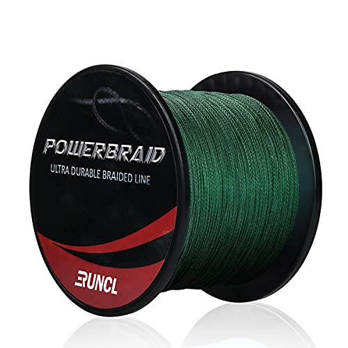 RUNCL PowerBraid Braided Fishing Line, Ultra Durable Braided Line 4 Strands - Seamless Weaving Tech, Enhanced Coating Tech, Zero Stretch, High Sensitivity (Moss Green, 500Yds, 25LB(11.3kgs))