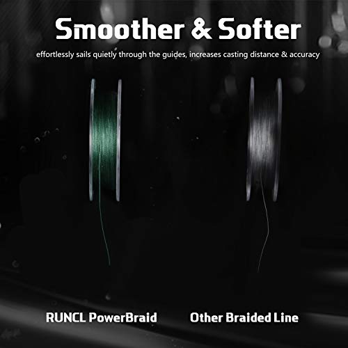 RUNCL PowerBraid Braided Fishing Line, Ultra Durable Braided Line 4 Strands - Seamless Weaving Tech, Enhanced Coating Tech, Zero Stretch, High Sensitivity (Moss Green, 500Yds, 25LB(11.3kgs))