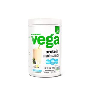 vega protein made simple protein powder, vanilla - stevia free, vegan, plant based, healthy, gluten free, pea protein for women and men, 9.2 oz (packaging may vary)