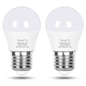 vgogfly led refrigerator light bulb 40w equivalent 120v a15 fridge waterproof bulbs 5 w daylight white 5000k e26 medium base freezer home lighting lamp non-dimmable(2 pack)