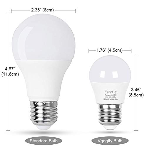 Vgogfly LED Refrigerator Light Bulb 40W Equivalent 120V A15 Fridge Waterproof Bulbs 5 W Daylight White 5000K E26 Medium Base Freezer Home Lighting Lamp Non-dimmable(2 Pack)