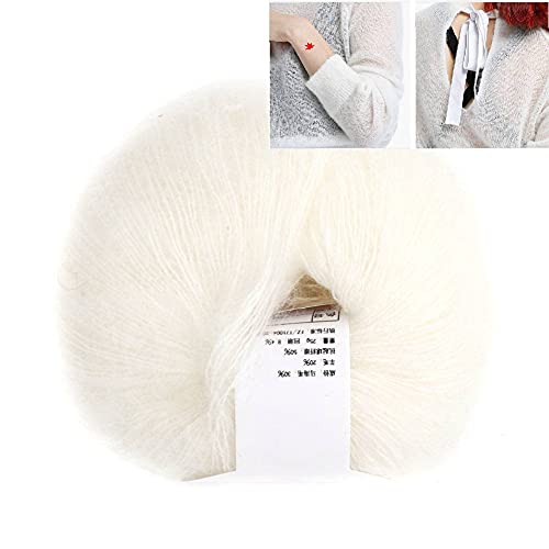 Soft Mohair Wool Knitting Yarn Lightweight Hand Knitwear Yarn DIY Shawl Scarf Crochet Thread(White)