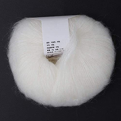 Soft Mohair Wool Knitting Yarn Lightweight Hand Knitwear Yarn DIY Shawl Scarf Crochet Thread(White)