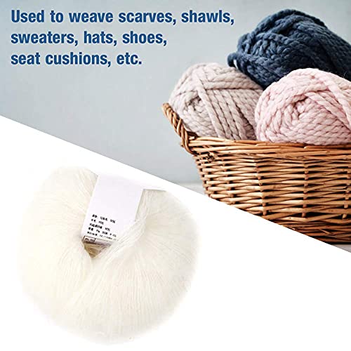 Soft Mohair Wool Knitting Yarn Lightweight Hand Knitwear Yarn DIY Shawl Scarf Crochet Thread(White)