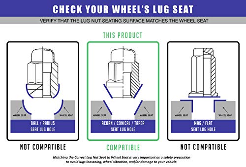 Wheel Accessories Parts Set of 24 Aftermarket Chrome Hex Lug Nuts Closed End Bulge Acorn Lug Nut Style 1. Cone Seat 19mm 3/4 Hex M14 x 1.50 2007-23 GMC Acadia 2009-22 Chevy Traverse